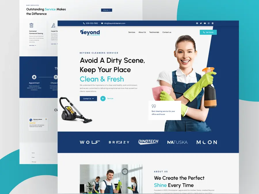Beyond Cleaners rebrand and website design shown across devices