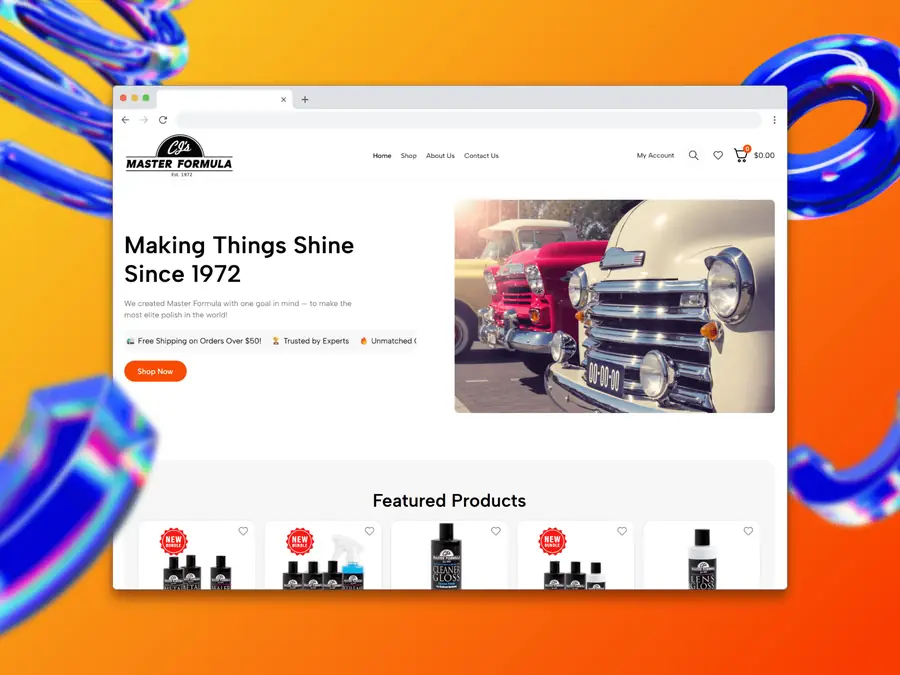 CJ's Master Formula ecommerce website design shown on desktop and mobile