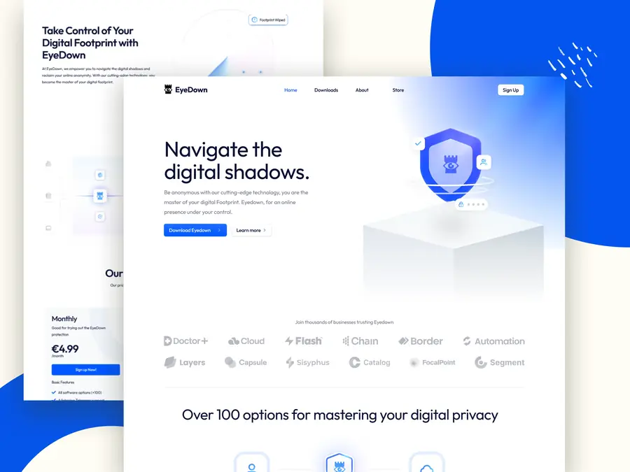 EyeDown privacy platform rebrand shown across website screens